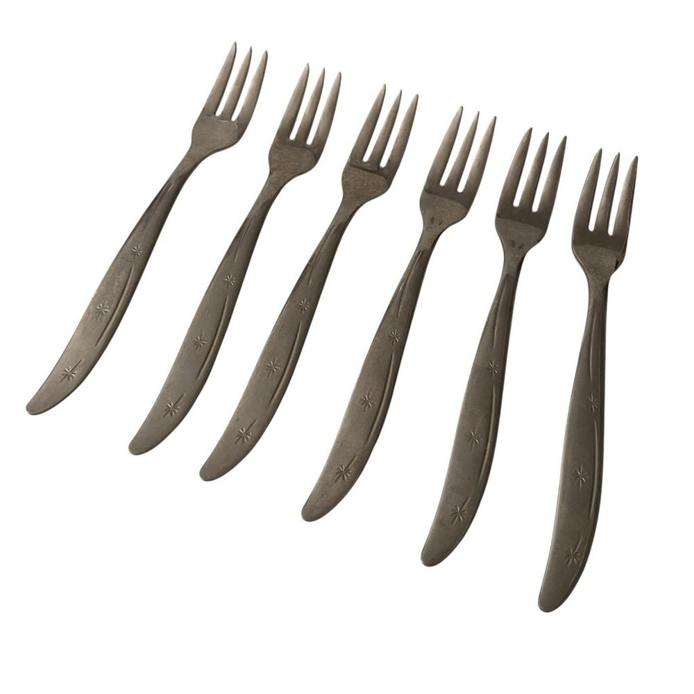 VTG Superior Stainless USA Cocktail Forks Starburst Atomic Starburst 5.5" Set 6